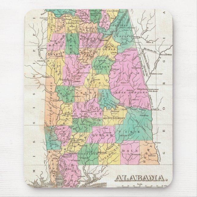 Vintage Alabama State Map (1827) Mouse Mat (Front)