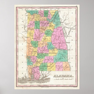 Vintage Alabama State Map (1827) Poster
