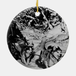 Vintage Alaska eskimo Malamute sled racing 1970 Ceramic Tree Decoration