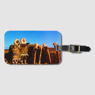 Vintage Alaska Fur clad eskimo arctic sod igloo Luggage Tag