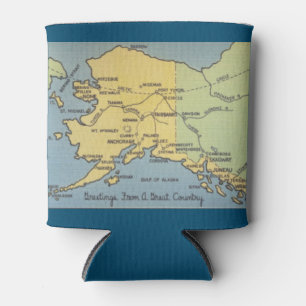 Vintage Alaska Map - Bering Strait, Nome, Barrow Can Cooler
