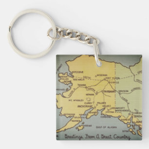 Vintage Alaska Map - Bering Strait, Nome, Barrow Key Ring