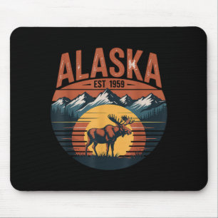 Vintage Alaska Moose Mountain Sunset Retro Mouse Mat