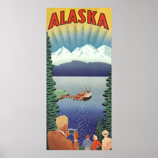 Vintage Alaska Travel Poster Art, Scenic Landscape (Front)