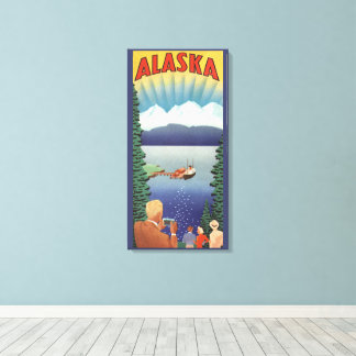 Vintage Alaska Travel Poster Art, Scenic Landscape Canvas Print