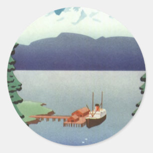Vintage Alaska Travel Poster Art, Scenic Landscape Classic Round Sticker