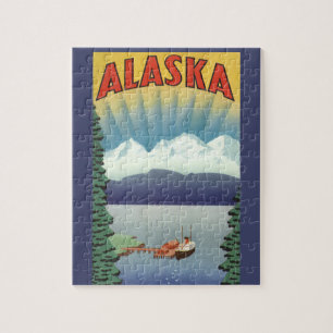 Vintage Alaska Travel Poster Art, Scenic Landscape Jigsaw Puzzle