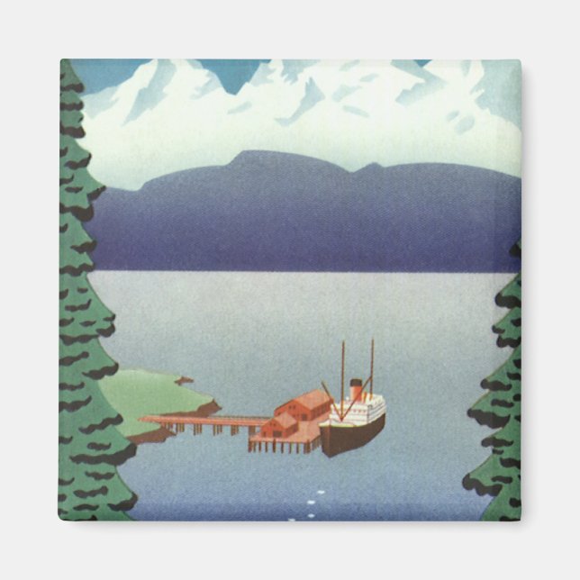 Vintage Alaska Travel Poster Art, Scenic Landscape Magnet (Front)