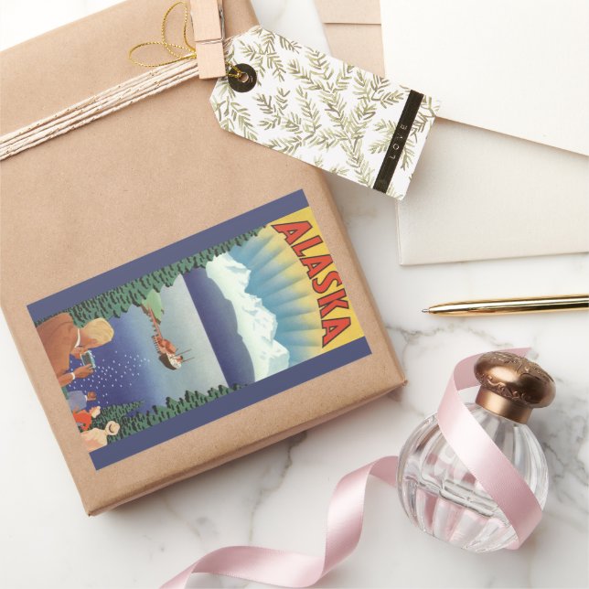 Vintage Alaska Travel Poster Art, Scenic Landscape Rectangular Sticker (Gifting)