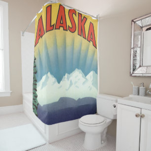 Vintage Alaska Travel Poster Art, Scenic Landscape Shower Curtain