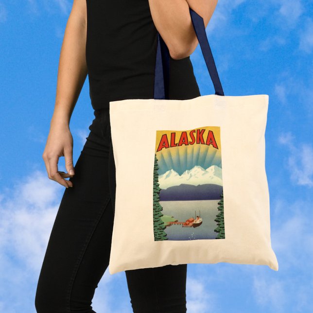 Vintage Alaska Travel Poster Art, Scenic Landscape Tote Bag (Creator Uploaded)