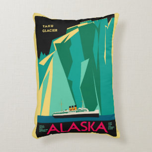 Vintage Alaska Travel Poster Art, Taku Glacier Decorative Cushion