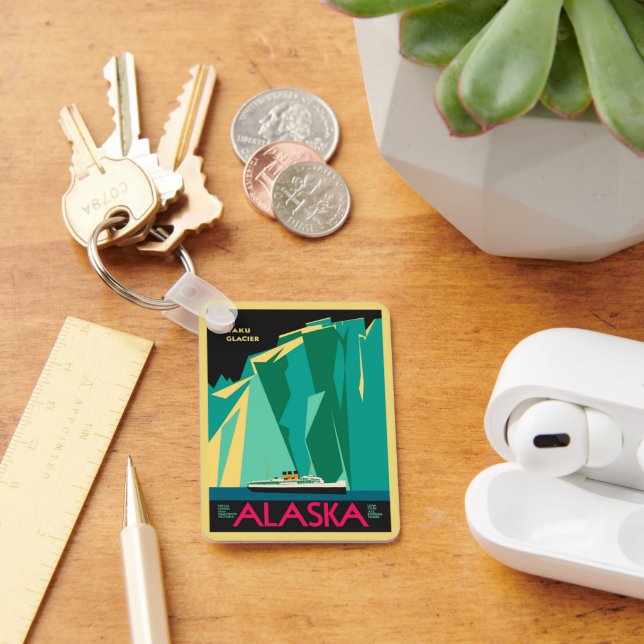 Vintage Alaska Travel Poster Art, Taku Glacier Key Ring (Desk)