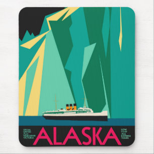 Vintage Alaska Travel Poster Art, Taku Glacier Mouse Mat