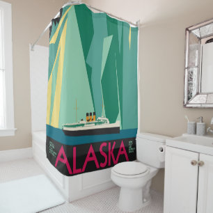 Vintage Alaska Travel Poster Art, Taku Glacier Shower Curtain