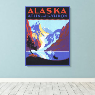Vintage Alaska Travel Poster, Atlin and the Yukon Canvas Print