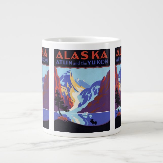Vintage Alaska Travel Poster, Atlin and the Yukon Large Coffee Mug (Front)
