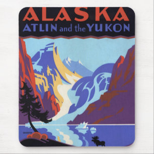 Vintage Alaska Travel Poster, Atlin and the Yukon Mouse Mat