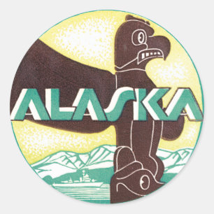 Vintage Alaska Travel Totem Pole Eagle Bird Classic Round Sticker
