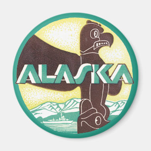 Vintage Alaska Travel Totem Pole Eagle Bird Magnet