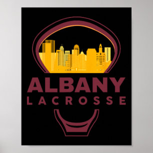 Vintage Albany City Skyline In Lacrosse Racket Poster