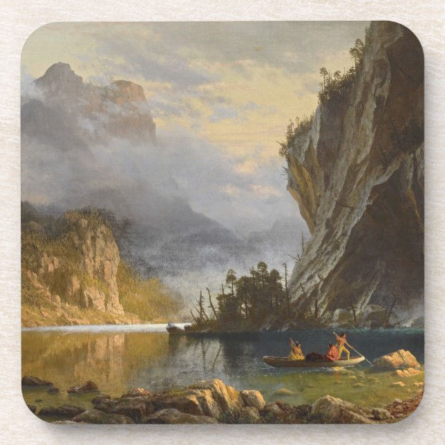Vintage Albert Bierstadt Indians Spear Fishing Coaster (Front)