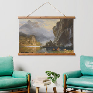 Vintage Albert Bierstadt Indians Spear Fishing    Hanging Tapestry