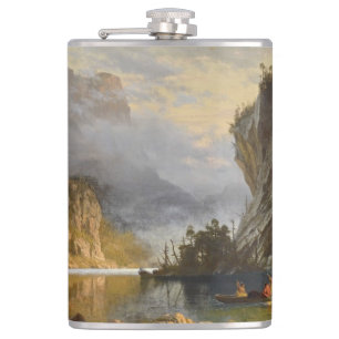 Vintage Albert Bierstadt Indians Spear Fishing Hip Flask