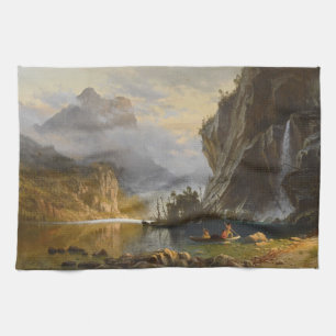 Vintage Albert Bierstadt Indians Spear Fishing Tea Towel