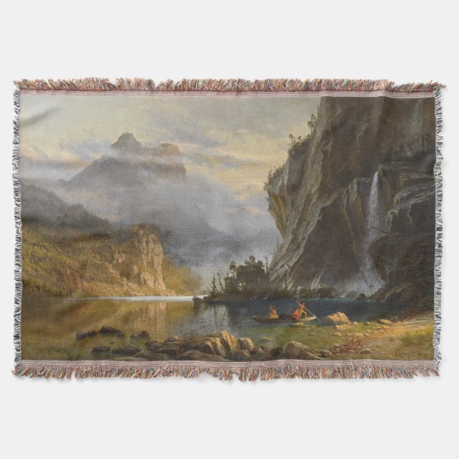 Vintage Albert Bierstadt Indians Spear Fishing Throw Blanket (Front)