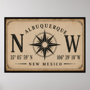 Vintage Albuquerque New Mexico Coordinates Poster