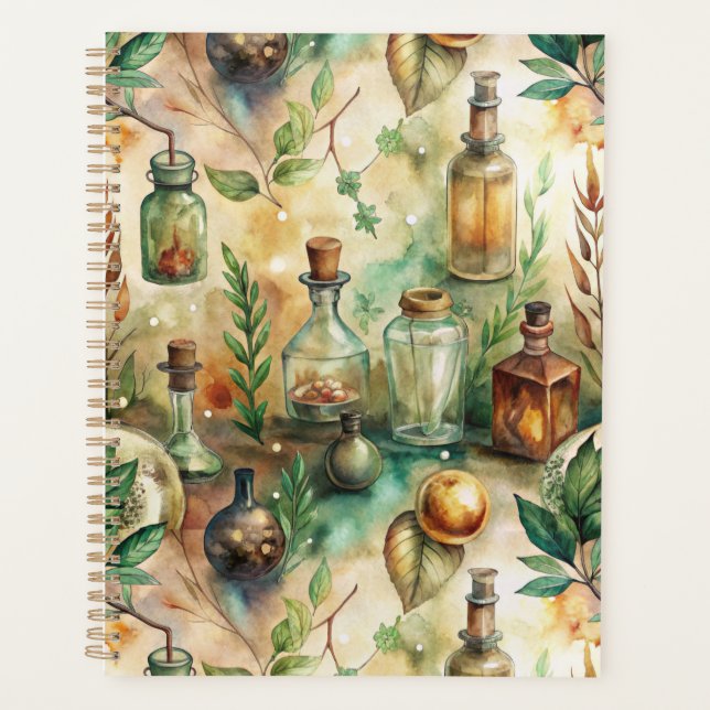 Vintage Alchemy Bottles Botanical Green Planner (Front)