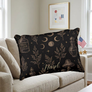 Vintage Alchemy Gothic Botanical Decorative Black Cushion