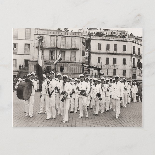 Vintage Algeria Philippeville town band, 1930s Postcard (Front)