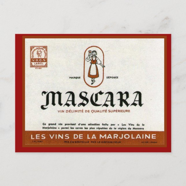 Vintage Algerian Wine label,  Mascara Postcard (Front)