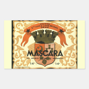 Vintage Algerian Wine label,  Mascara Rectangular Sticker