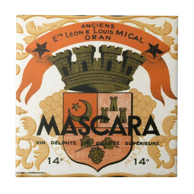 Vintage Algerian Wine label,  Mascara Tile (Front)