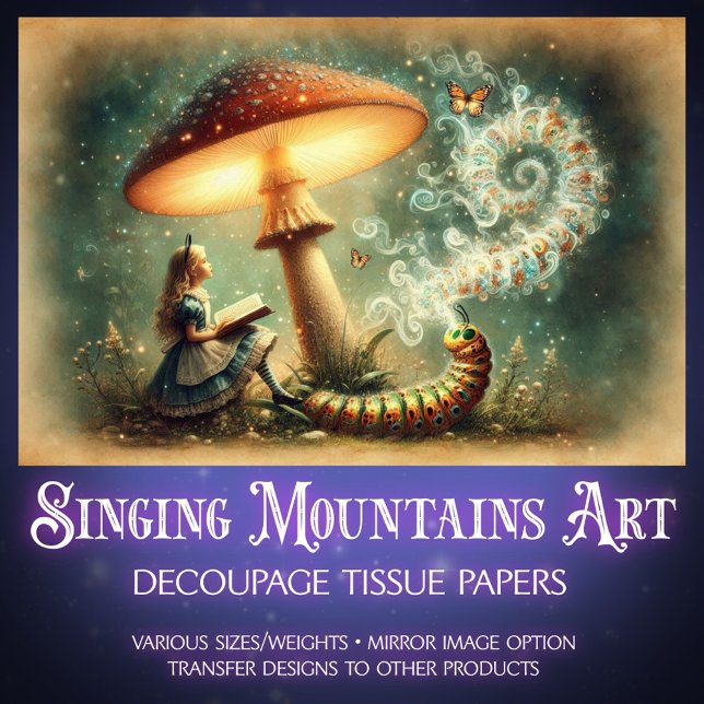 Vintage Alice Caterpillar Mushroom Art Decoupage Tissue Paper (Creator Uploaded)