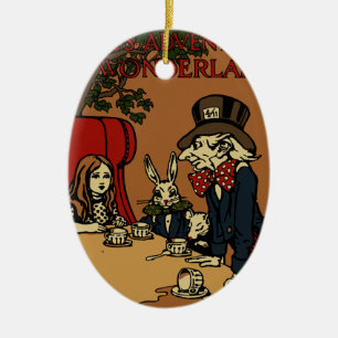 Vintage Alice Cover Mad Tea Party Ceramic Tree Decoration