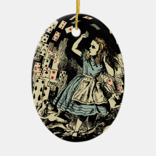 Vintage Alice Flying Cards Dark Ceramic Tree Decoration