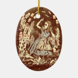 Vintage Alice Flying Cards Sepia Ceramic Tree Decoration