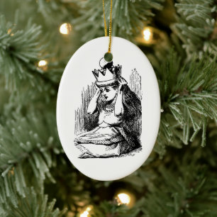 Vintage Alice in Wonderland, Alice w Queen's Crown Ceramic Tree Decoration