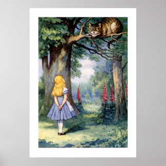 Vintage Alice In Wonderland And Cat Above Tree Poster