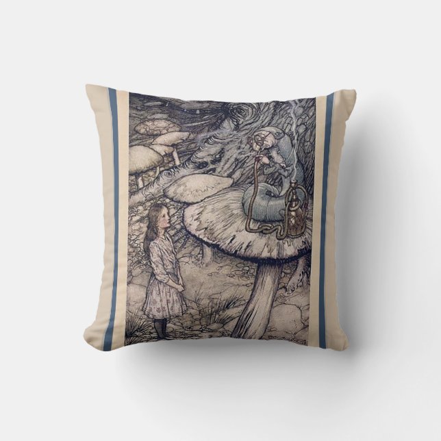 VINTAGE ALICE IN WONDERLAND AND HOOKAH CATERPILLAR CUSHION (Front)