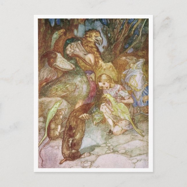 Vintage Alice in Wonderland Animal Friends Postcard (Front)