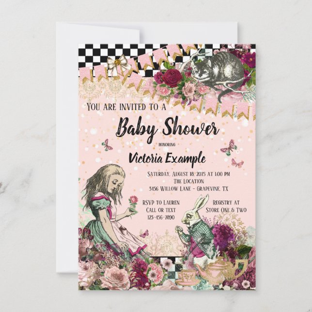 Vintage Alice in Wonderland Baby Shower Invitation (Front)