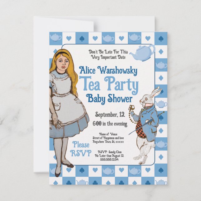 Vintage Alice in Wonderland baby shower invitation (Front)