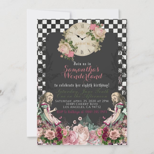 Vintage Alice in Wonderland Birthday Invitation (Front)
