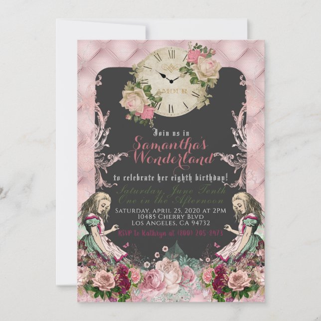 Vintage Alice in Wonderland Birthday Invitation (Front)