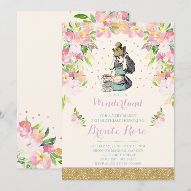 Vintage Alice In Wonderland Birthday Invitation (Front/Back)